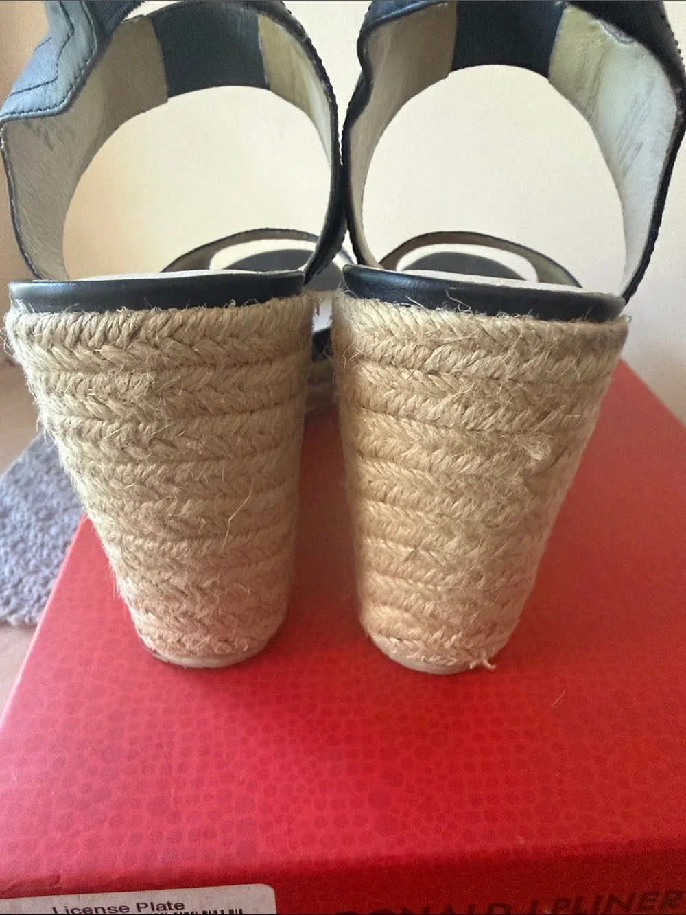 Donald J. Pliner Black Leather Espadrille Wedge Sandals